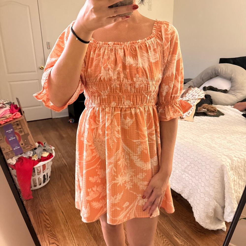Floral Smocked Dress with Balloon Sleeves – Size M (H&M)